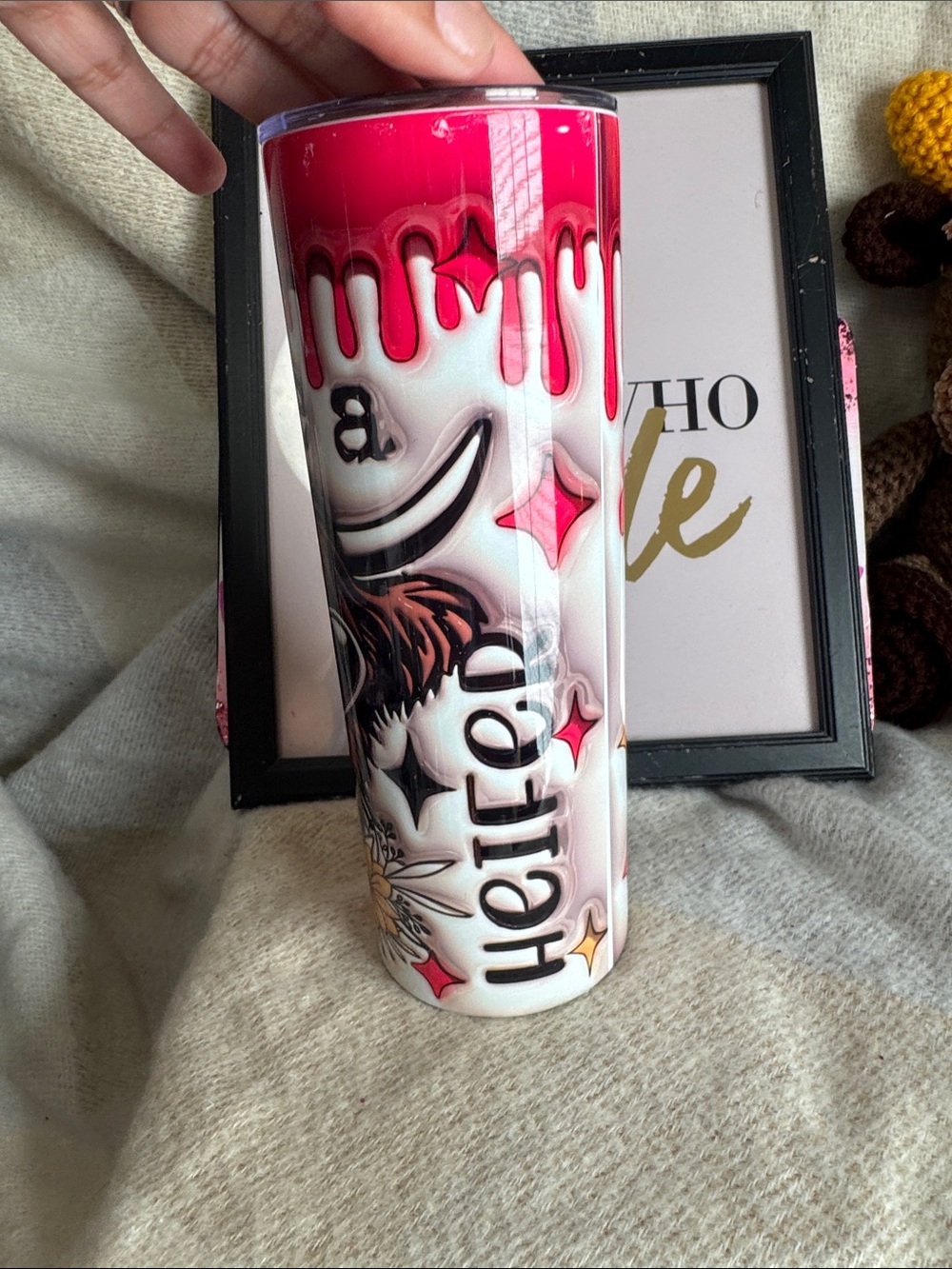 Heart Sunglasses Cow Graphic Tumbler - Pink White Brown Floral - Picture 2 of 3